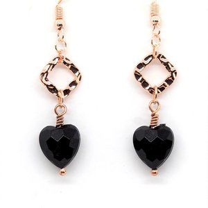 Rose Gold Black Heart Earrings